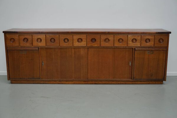 Armoire d'apothicaire/boulangerie industrielle hollandaise en chêne, vers les années 1950