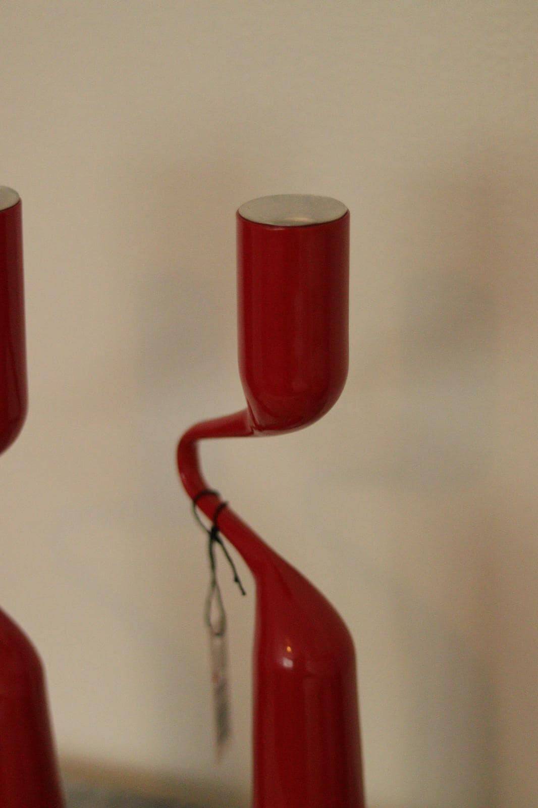 Pair of vintage red metal candleholders by Mikaela Dorfman for Menu Denmark