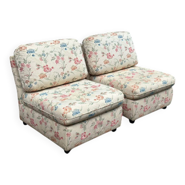 2 chauffeuses modulables banquette vintage à motif floral – Style Cottage /