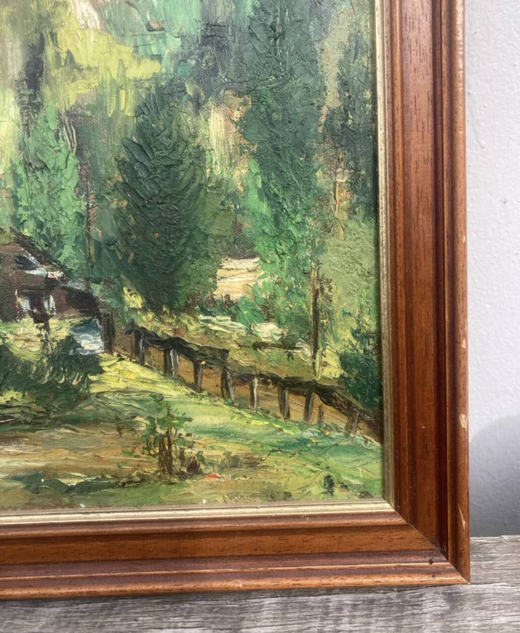 Knife-stamped painting of a mountain