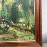 Knife-stamped painting of a mountain