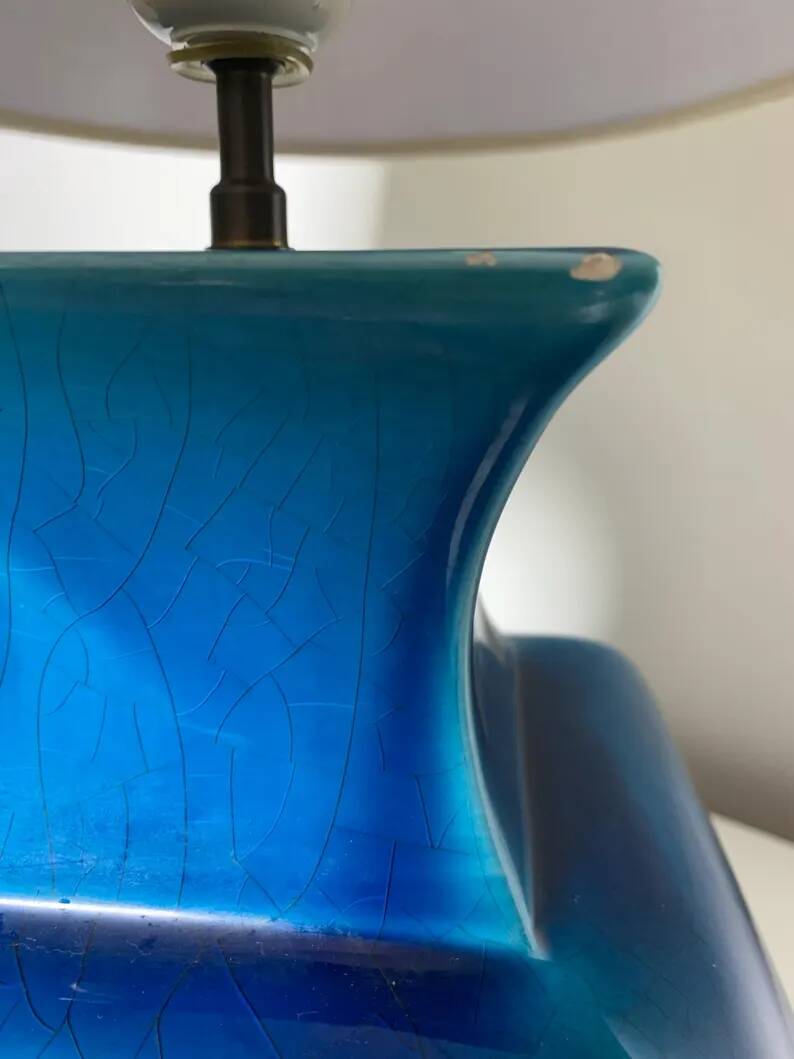 Vintage ceramic lamp Molin Charolles glazed turquoise blue - French 1970s