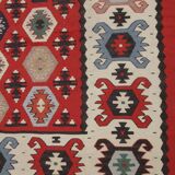 Handwoven Turkish Kilim Rug, 1960s Red Geometric Tribal Rugs 98 x 181 cm