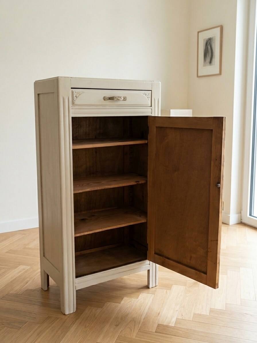 Art Deco wardrobe set: small beige wood (L 61 cm × H 126 cm × D 40 cm)