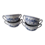 Set of 4 large cups with sky blue handles with Royal navy blue decoration signed salins Ségur ceramic France