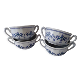 Lot de 4 grandes tasses à anses bleues ciel avec décor Royal bleu marine signé salins Ségur France en céramique