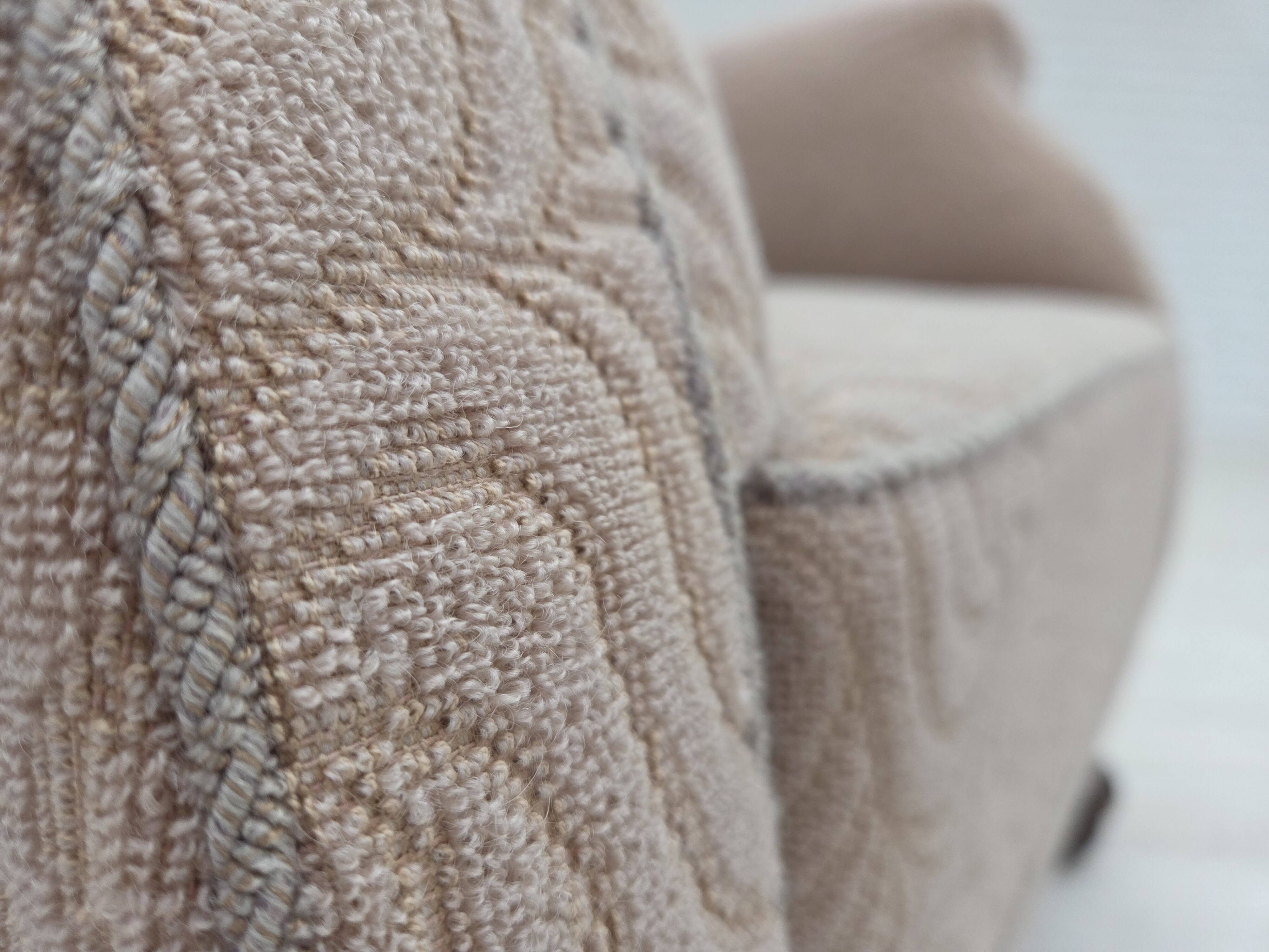 1950s, Danish artdeco armchair, furniture wool, oak wood legs.