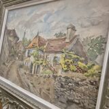 Watercolor landscape painting signed Robert Rutz original Montparnasse frame