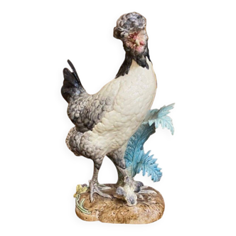 Houdan hen and her baby in barbotine by Paul Comolera