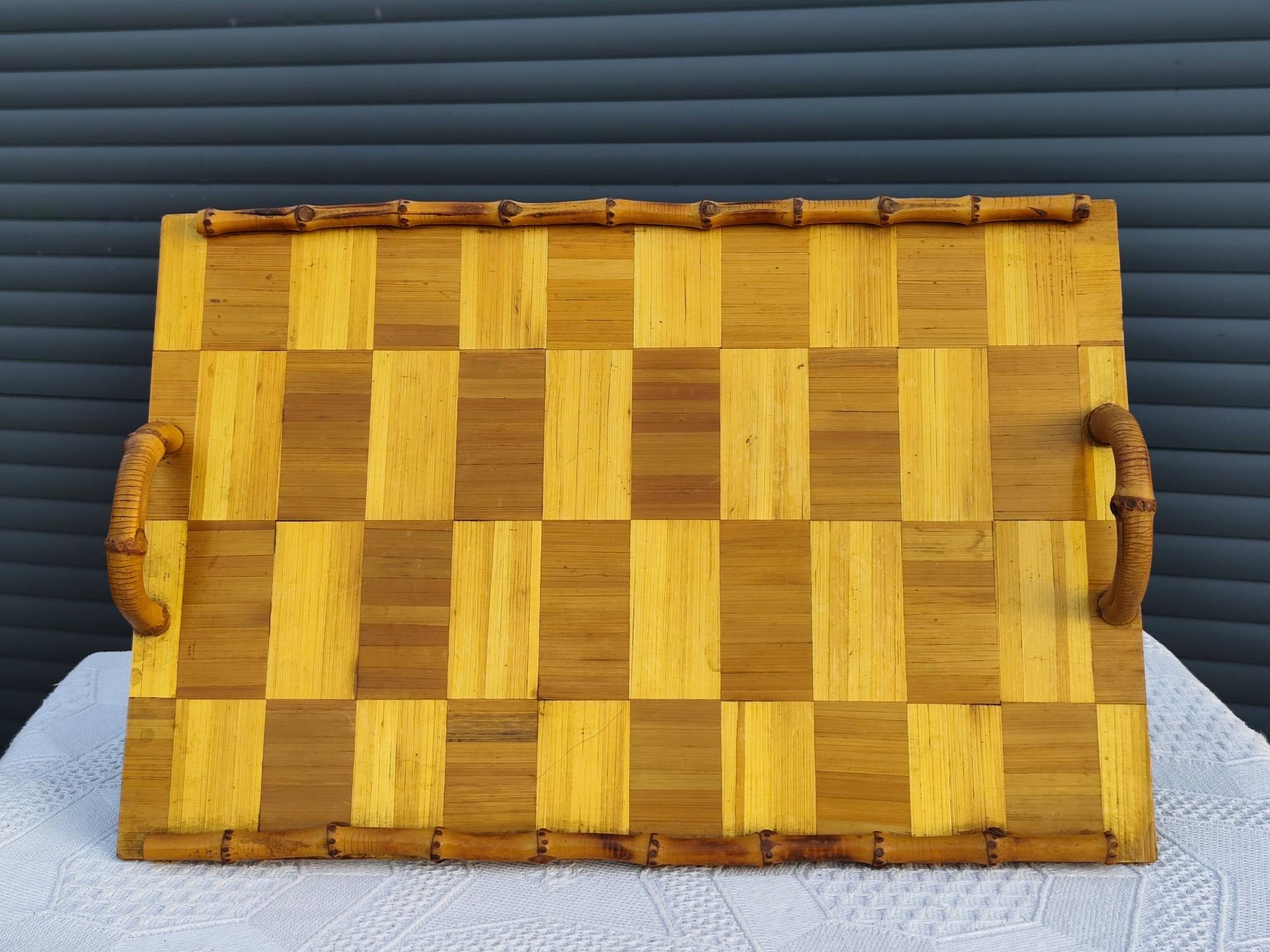 Vintage tray in "bamboo and marquetry"