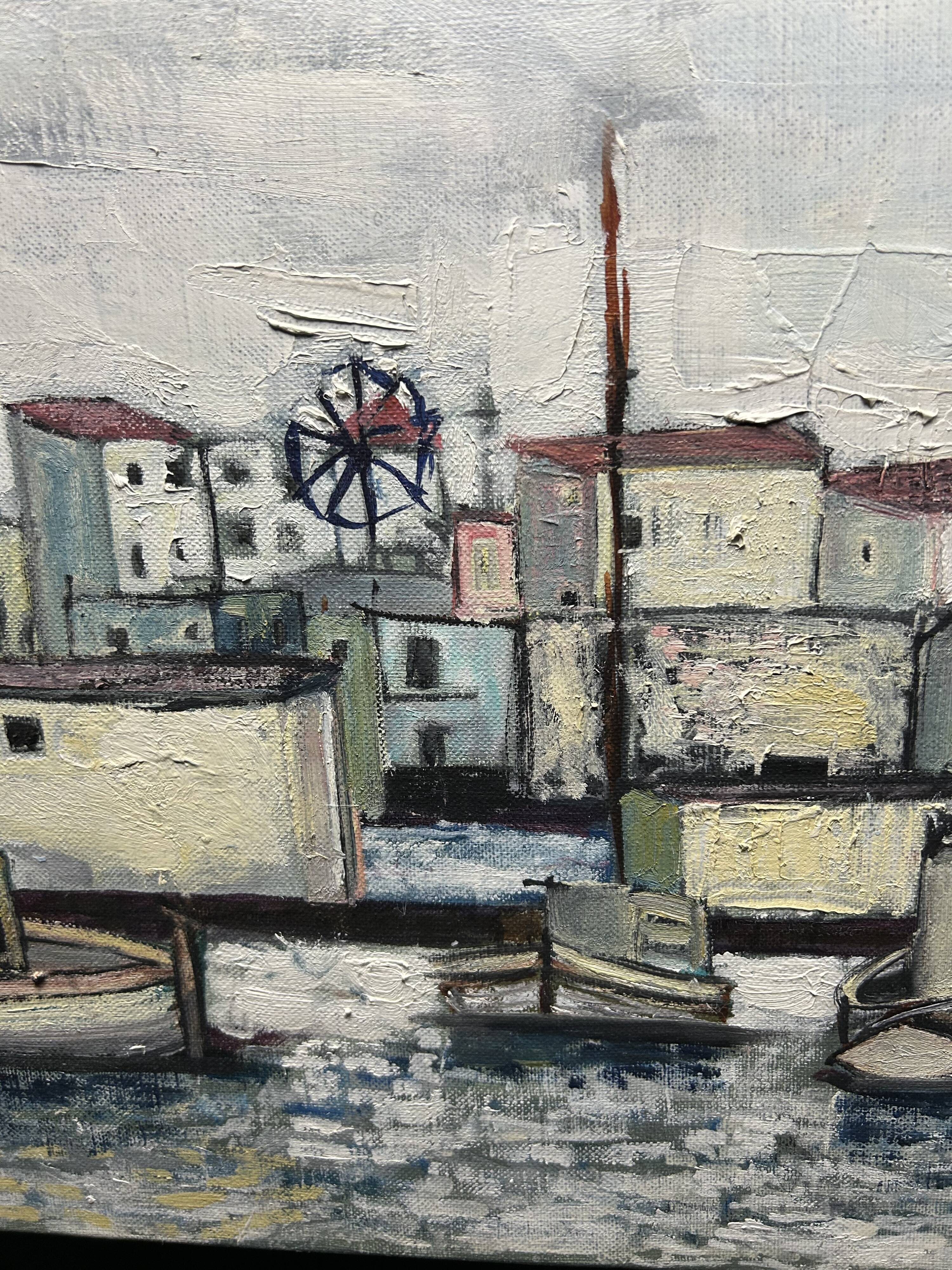Mediterranean port landscape. Oil on canvas signed.
