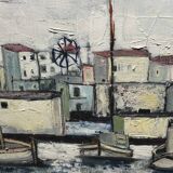 Mediterranean port landscape. Oil on canvas signed.