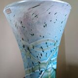 GOZO Malte - Vase vintage modèle "Algues" - verre bleu & vert