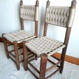 Brutalist wooden and rope chairs