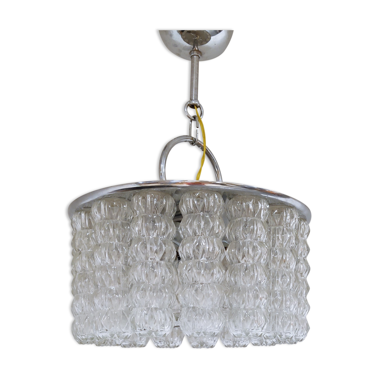 Mid century glass and chrome chandelier, 1960s