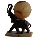 Art Deco Table Lamp, Elephant with Alabaster Globe, Early 20th Century, 1930s
