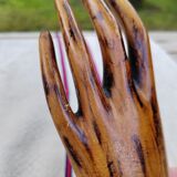 Carved wooden ring holder signed 70s