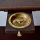 Old Scandinavian style magazine rack in dark wood with integrated brass ashtray