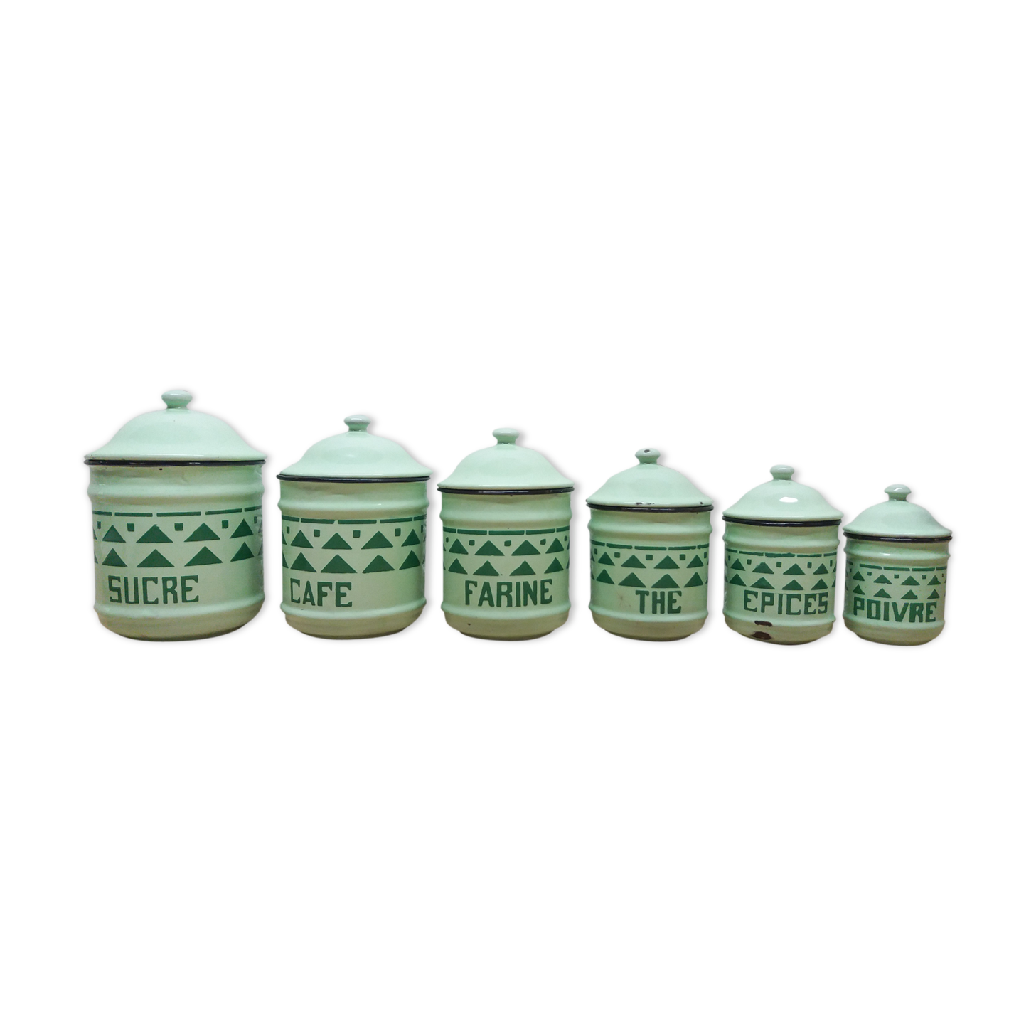 Series 6 mint green enamelled pots