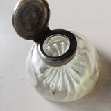 Encrier en verre et métal