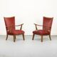 Set of Two Vintage Armchairs with Oak Frames