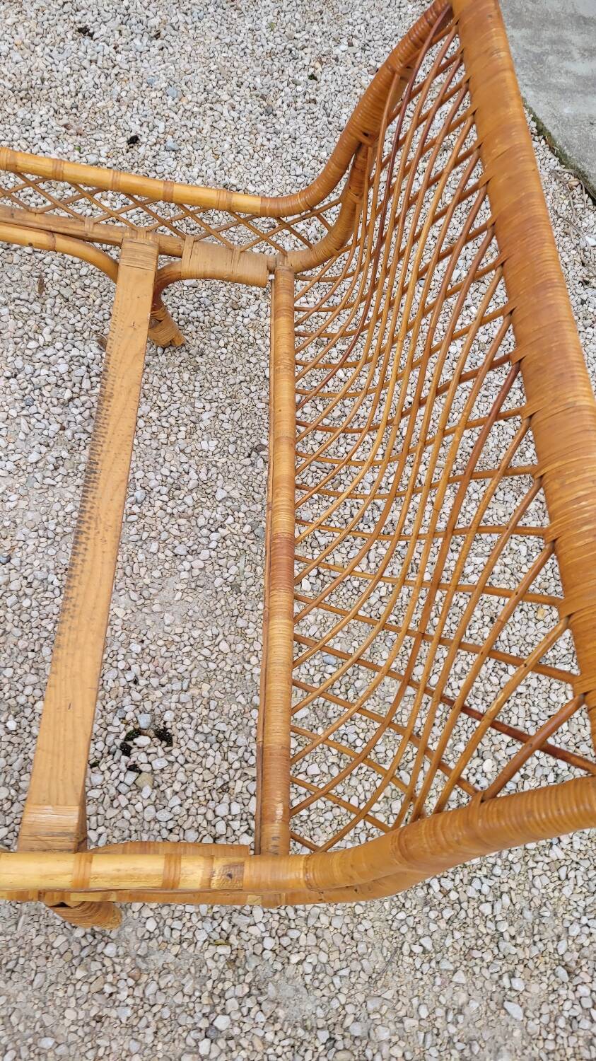 Vintage rattan daybed in basket shape - 1950s