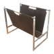 Magazine rack in brushed steel and leather, in the style of Poul Kjaerholm