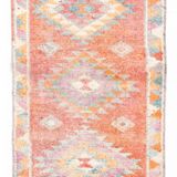 Orange & Green Turkish Vintage Runner Rug, 86x319Cm