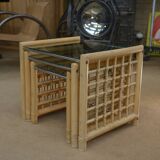 Set of 3 bamboo nesting tables 1960
