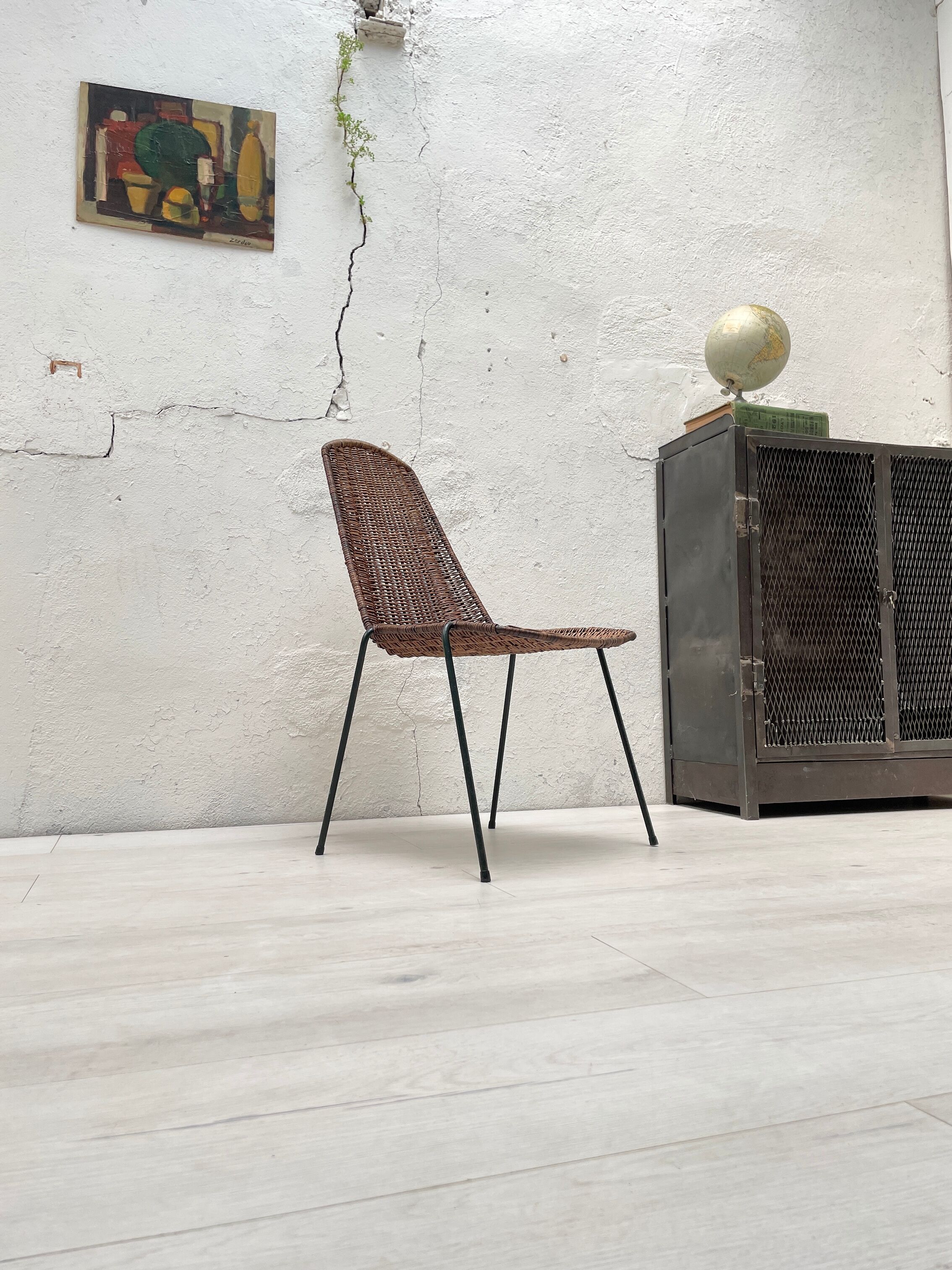 Vintage chair in wicker and metal circa 1950