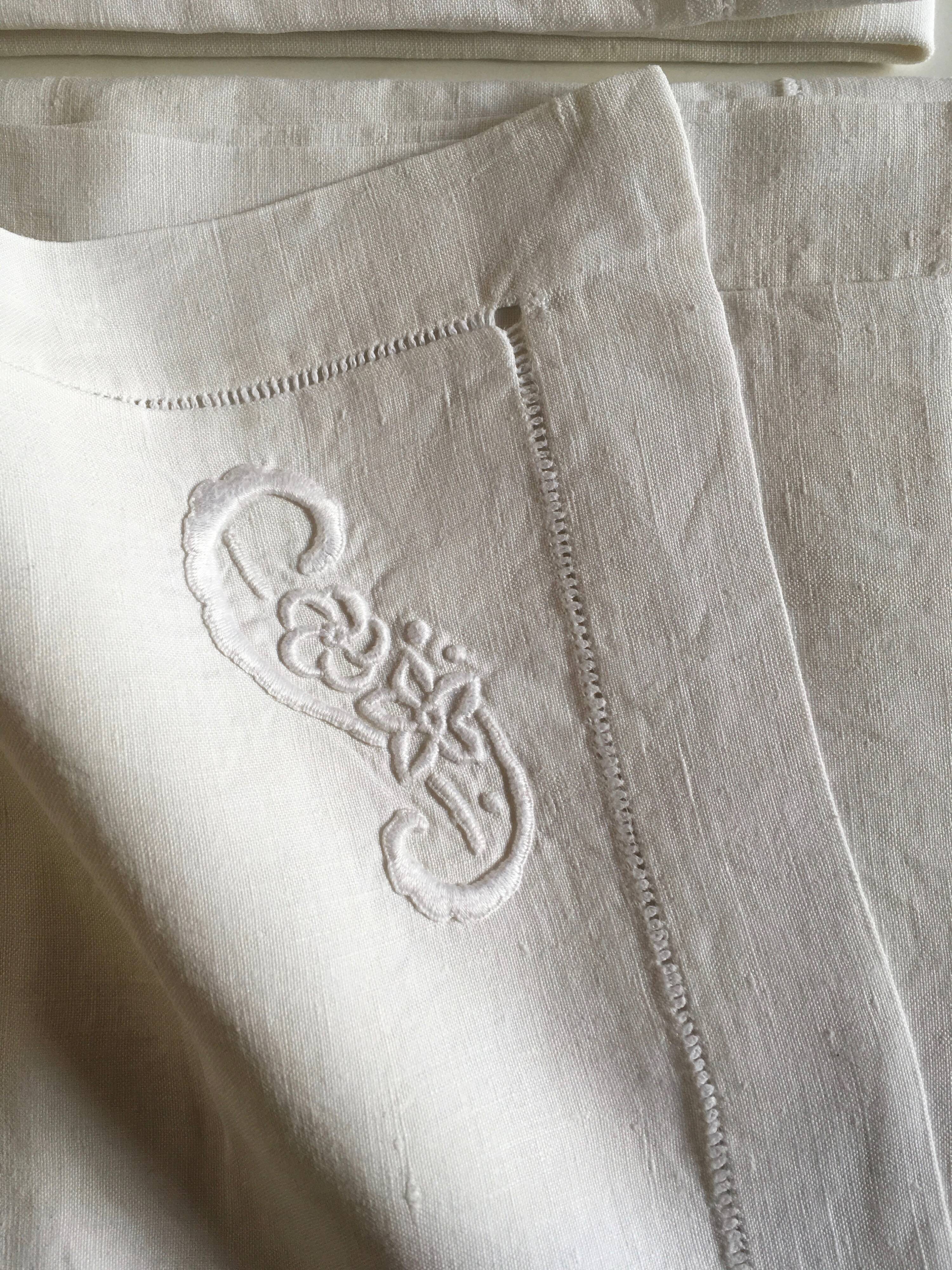 Pair of pillowcases embroidered linen old