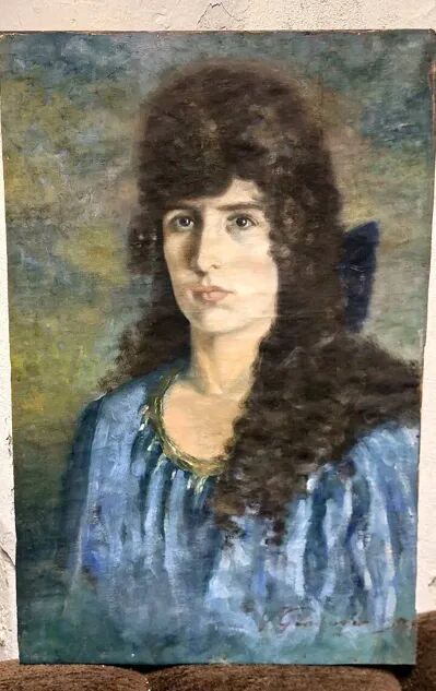 Portrait of a Woman on Canvas, Early 20th Century, Signed