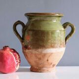 Terra cotta glazed Provencal old enameled antique olive jar
