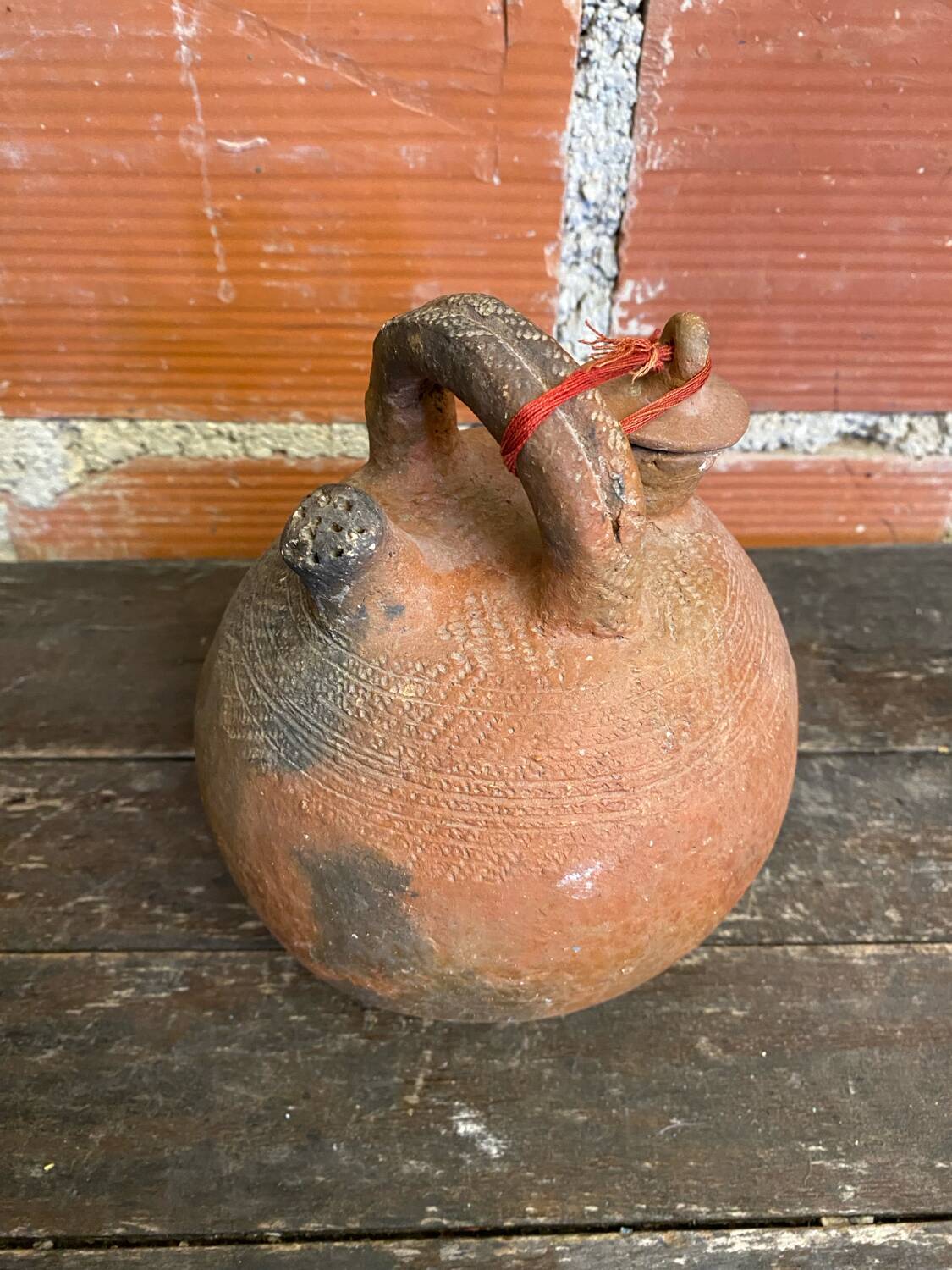 Gargoulette Jug Ball Antique Terracotta Chiseled Vintage #D616
