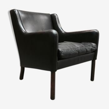 Armchair "Scandinavian design" black leather and Rosewood 1950.