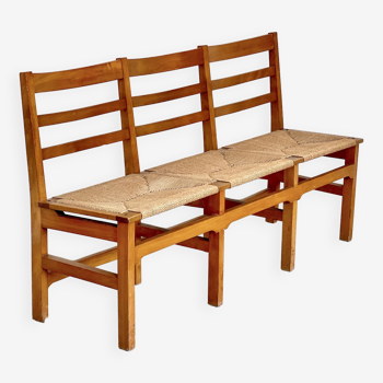 Banc à trois places, en bois et cordes, Danemark 1960