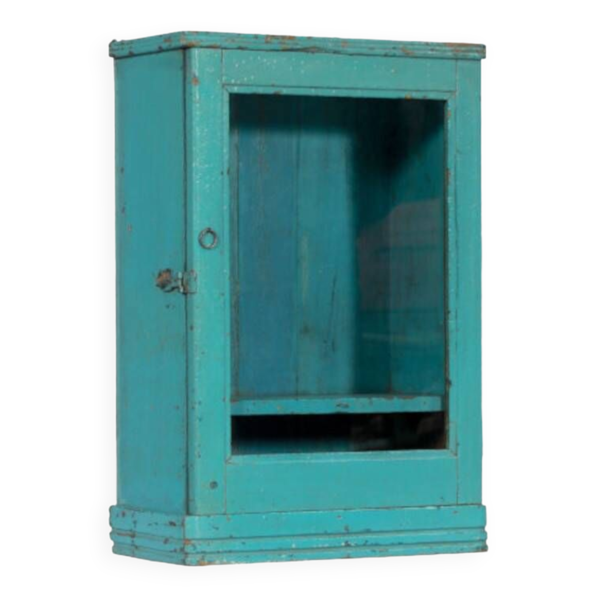 Vintage blue wall display case old teak patina and original piece india