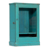 Vitrine murale bleu vintage vieux teck patine et piece d'origine inde