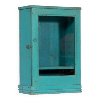 Vintage blue wall display case old teak patina and original piece india