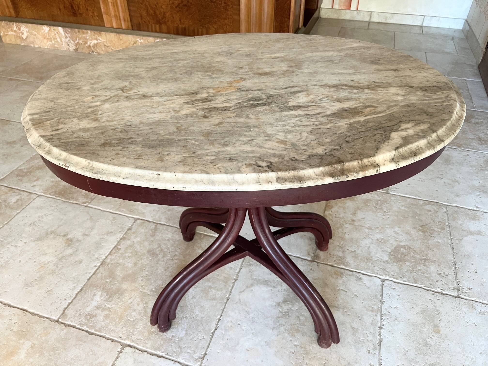 Thonet table n°8 / n°9 from 1888 Café Museum, after Adolf Loos marble top