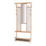 Vintage hall coat rack with mirror. Cane and metal. France, 1960s