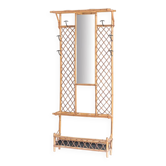 Vintage hall coat rack with mirror. Cane and metal. France, 1960s