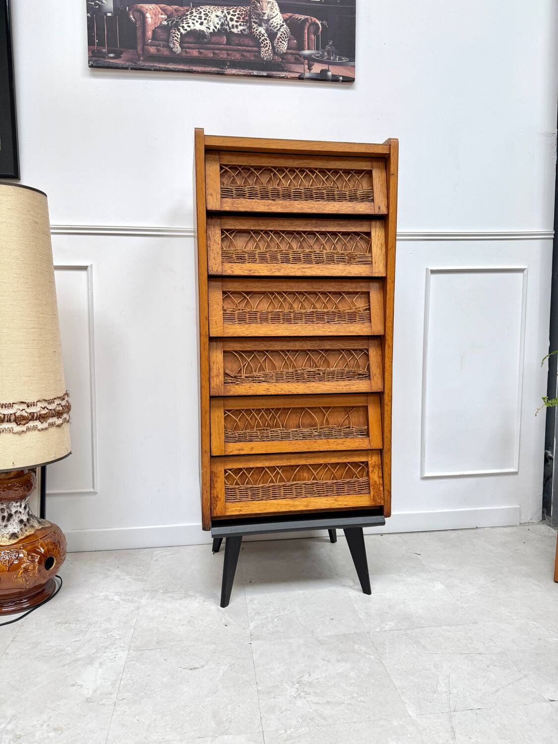 Vintage rattan chest of drawers