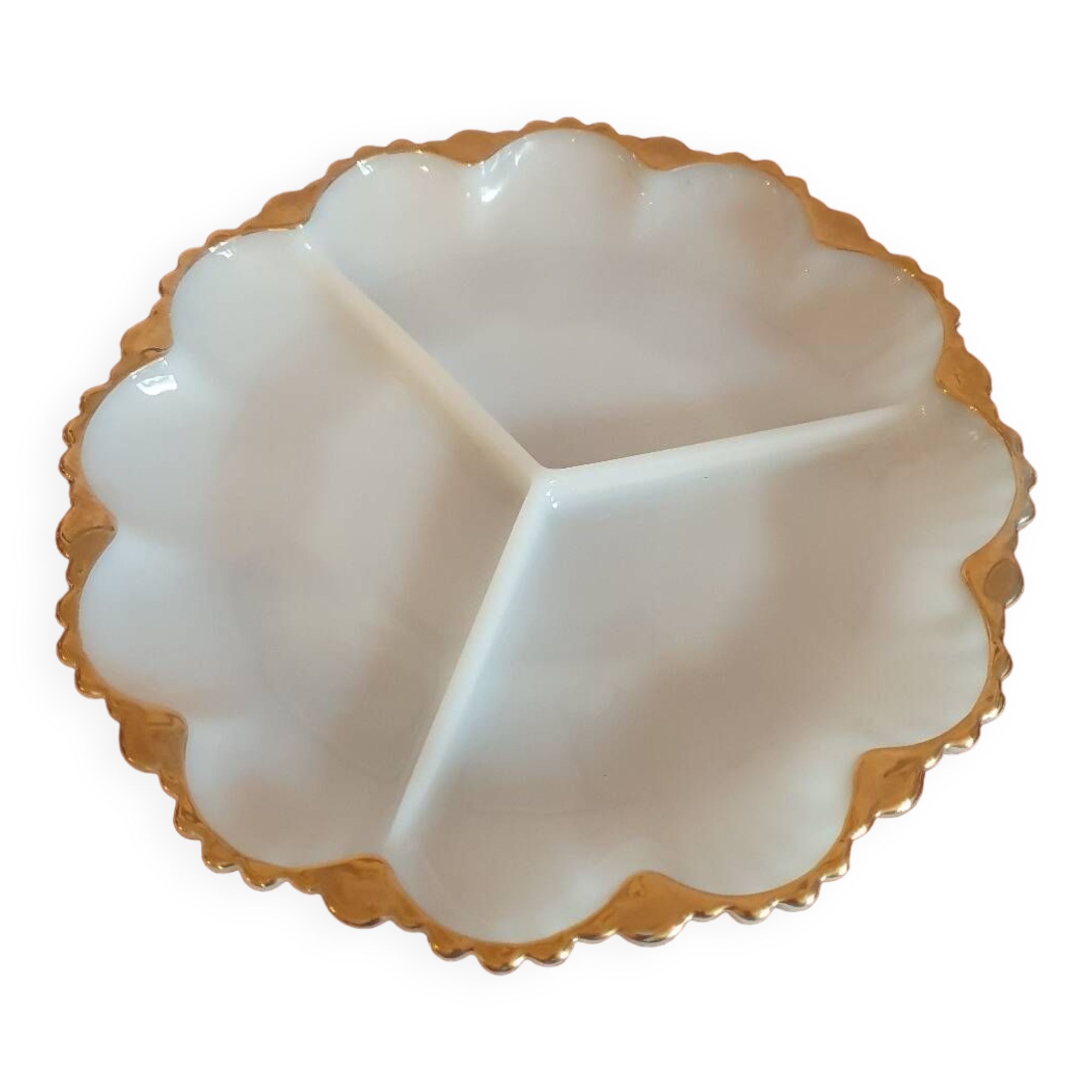 Dish with 3 compartments in opaline and vintage gilding