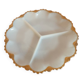 Dish with 3 compartments in opaline and vintage gilding