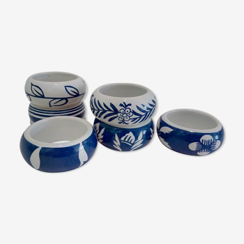 Set of 6 rounds of blue and white ceramic towel
