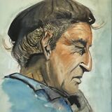 Portrait d’un vieux marin signé Arlo, aquarelle