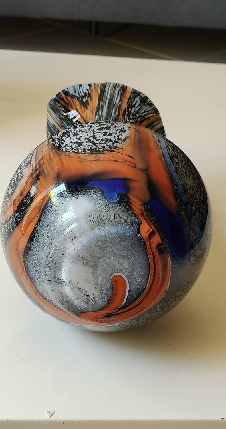 Murano Art Glass Carafe Vase/Carlo Moretti, Speckled Swirls