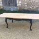 Louis XV style table in cherry wood restyled base in black and raw wood top