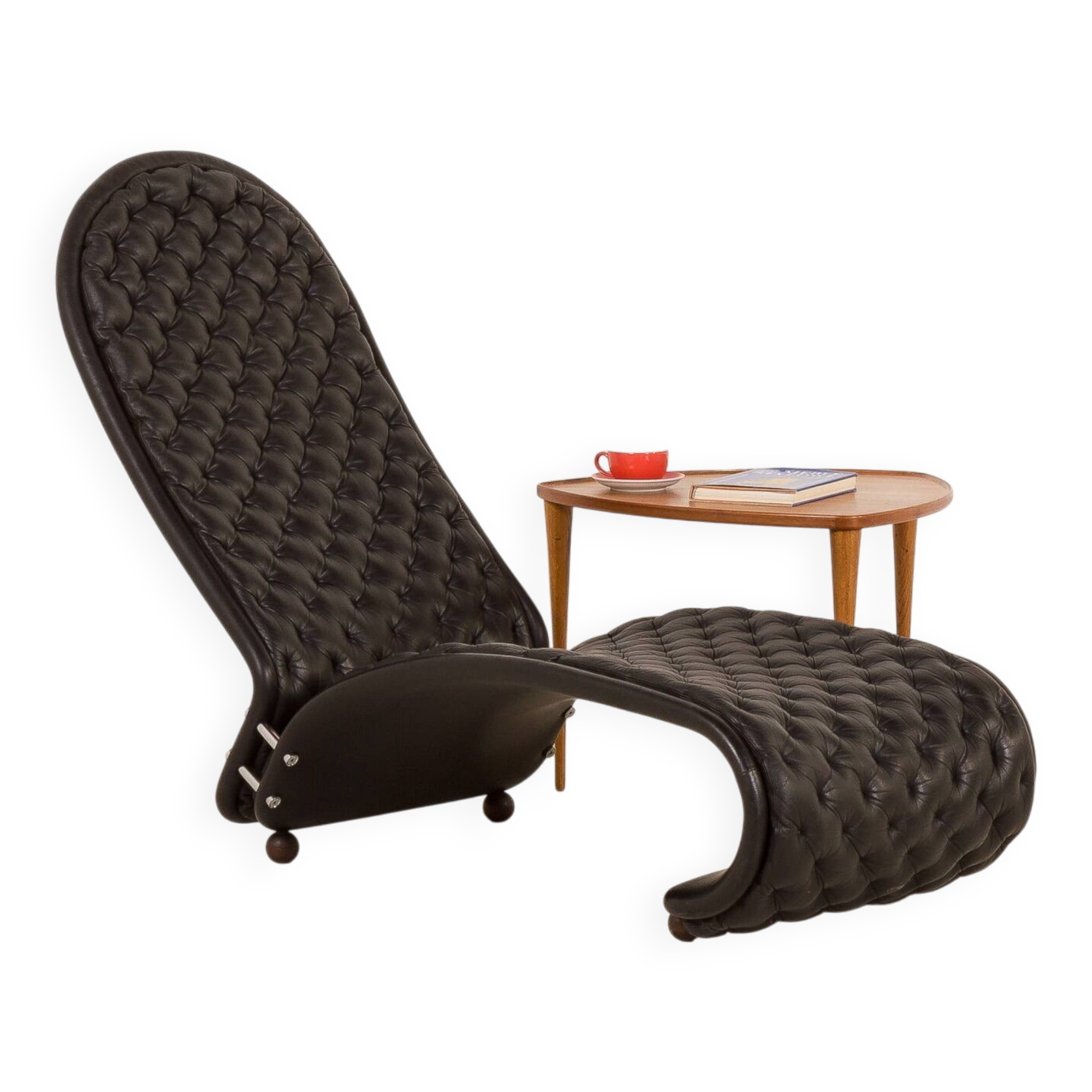 Verner Panton black leather chaise longue for Fritz Hansen, 1970s
